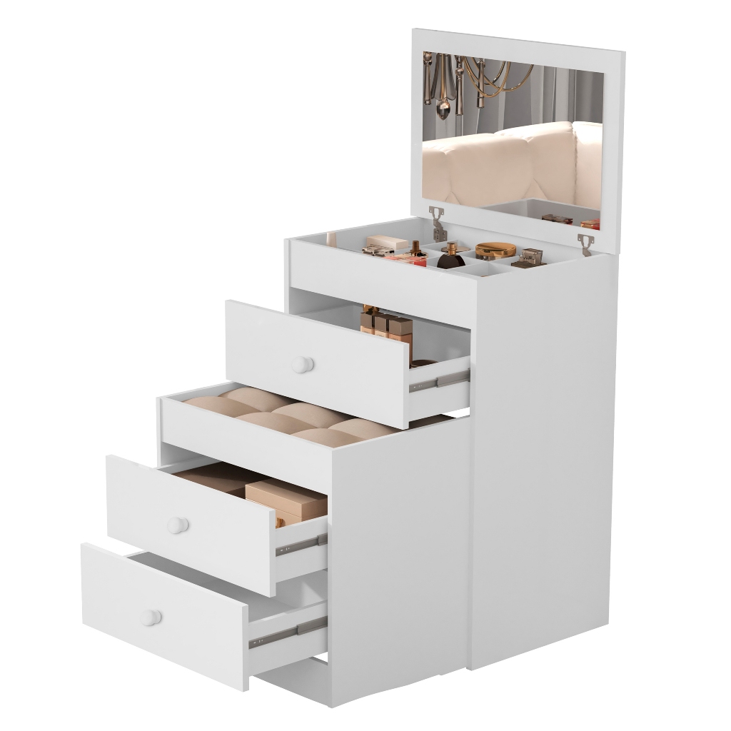 Penteadeira Cômoda Olivia 3 Gavetas C/espelho- Banqueta -Divisoria - Branco