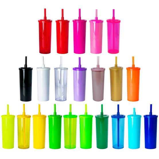 Kit 85 - Copo Long Drink 300ml Liso Com Tampa E Canudo
