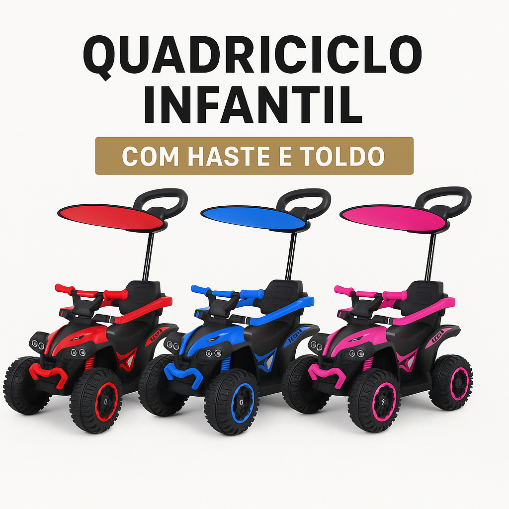 Quadriciclo 6V Elétrico Infantil Com Empurrador Com Teto Cobertura Luz Som Importway em Oferta na Shopee