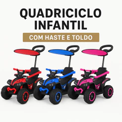 Quadriciclo 6V Elétrico Infantil Com Empurrador Com Teto Cobertura Luz Som Importway