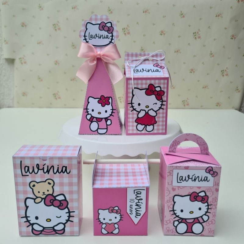 PEGUE E MONTE Hello kitty Kit Festa Papelaria Personalizada Hello Kitty Lembrancinhas Caixinhas Aniversário Mêsversário
