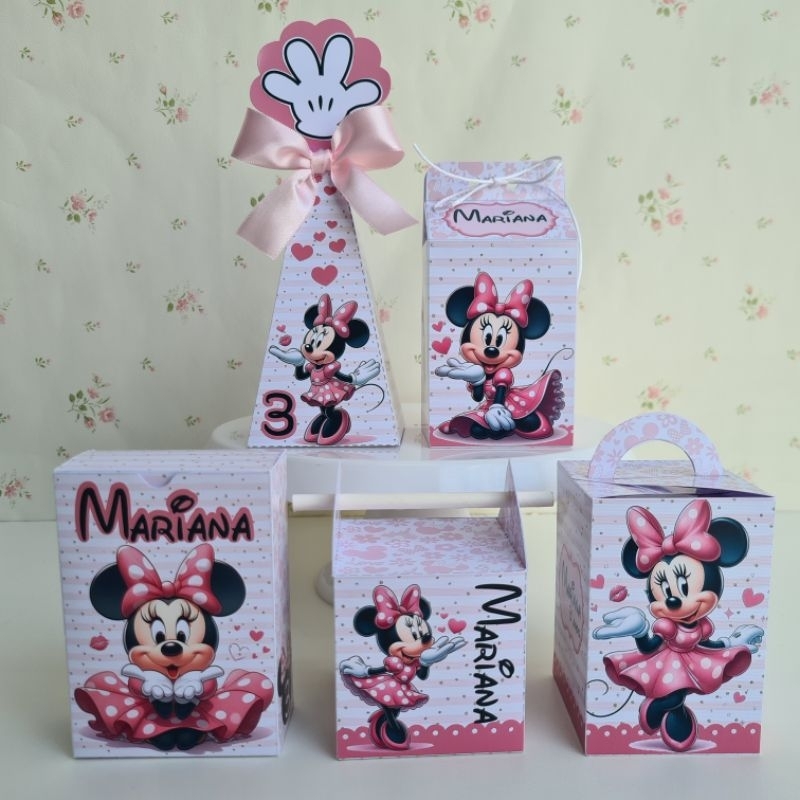 Pegue e Monte Minnie Rosa Kit Festa Papelaria Personalizada Lembrancinhas Caixinhas Aniversário Personalizados Minnie