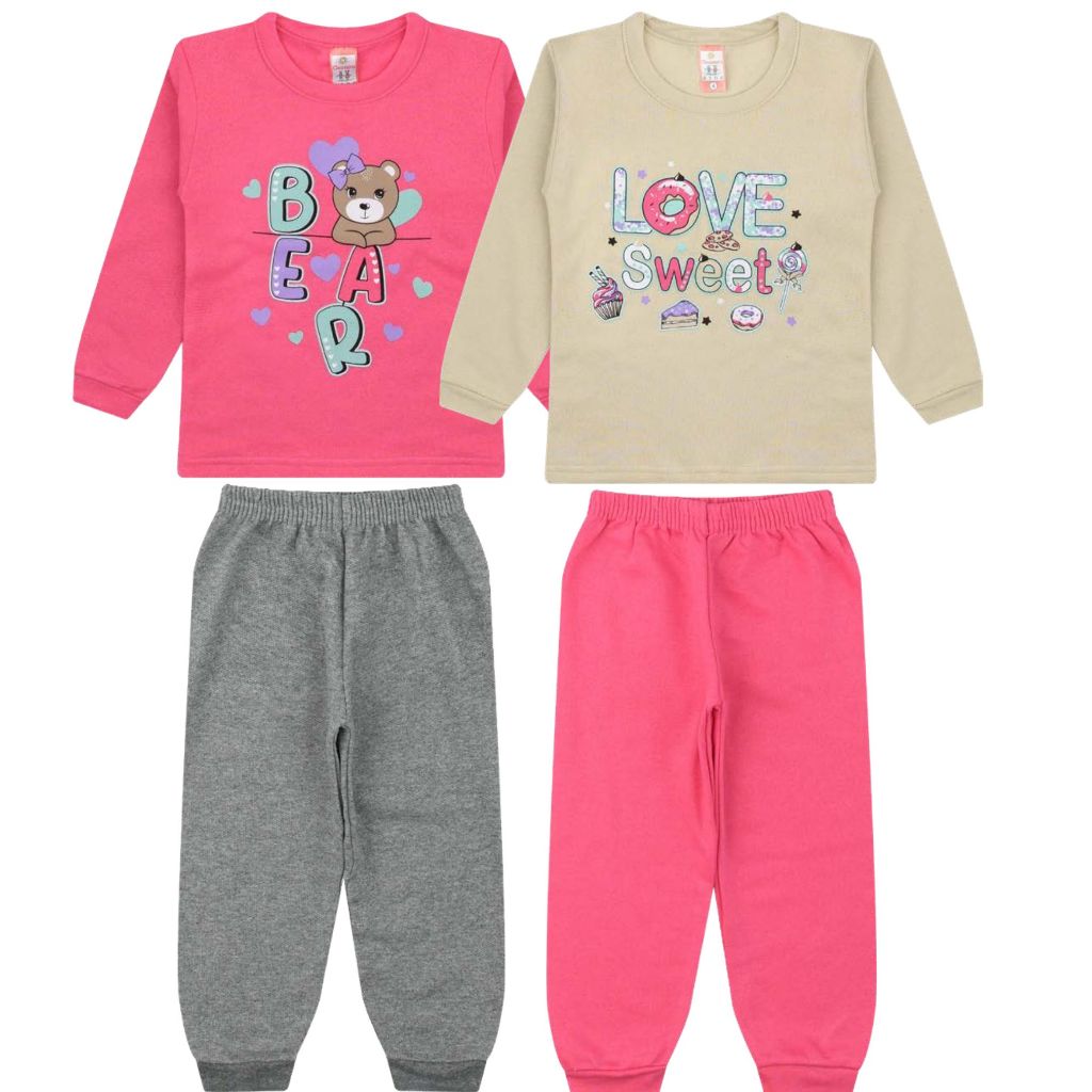 Kit Sortido 4 peças de Roupas MENINA  - Kit 2 Conjuntos Moletom Infantil Menina