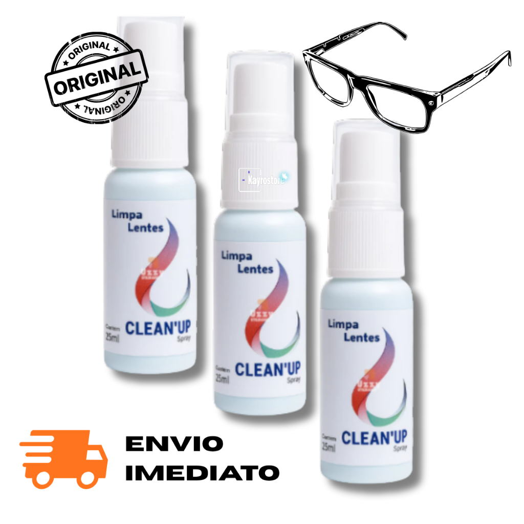 KIT 3 LIMPA LENTES CLEAN UP 25 ML OCULOS TV TABLETS NOTEBOOK SMARTPHONE ÓCULOS MÁQUINA FOTOGRÁFICA