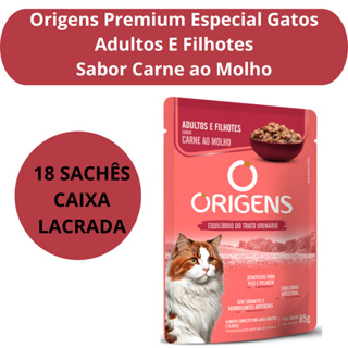 18 Sache Origens Premium Especial Gatos Adultos / Filhote Sabor Carne ao Molho - CAIXA LACRADA em Oferta na Shopee