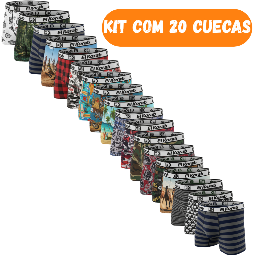 Kit 20un Cueca Masculina Boxer Adulto Roupa Intima Original Microfibra Estampada El Korab em Oferta na Shopee