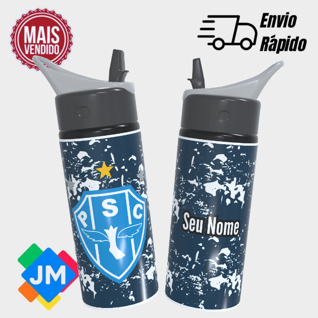 Garrafa Squeeze Personalizada Paysandu Com Nome Time Futebol Infantil Escolar Presente Único