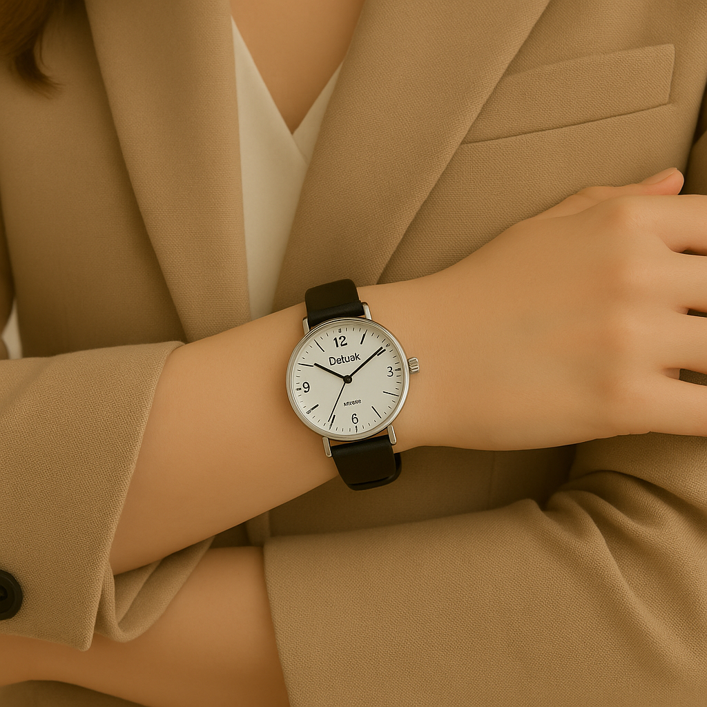 Relógio Feminino De Pulso Quartzo Com Pulseira Redondo De Couro Elegante Minimalista Casual