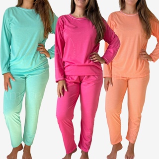 Kit 2 Pijamas Longo Feminino de Inverno em Malha Premium Cores Lisas em Oferta na Shopee