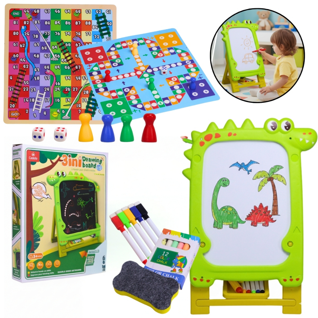 Lousa 3 Em 1 Com Cavalete Dupla Face Jogos e Acessorios De Dinossauro Quadro Infantil - Castela em Oferta na Shopee