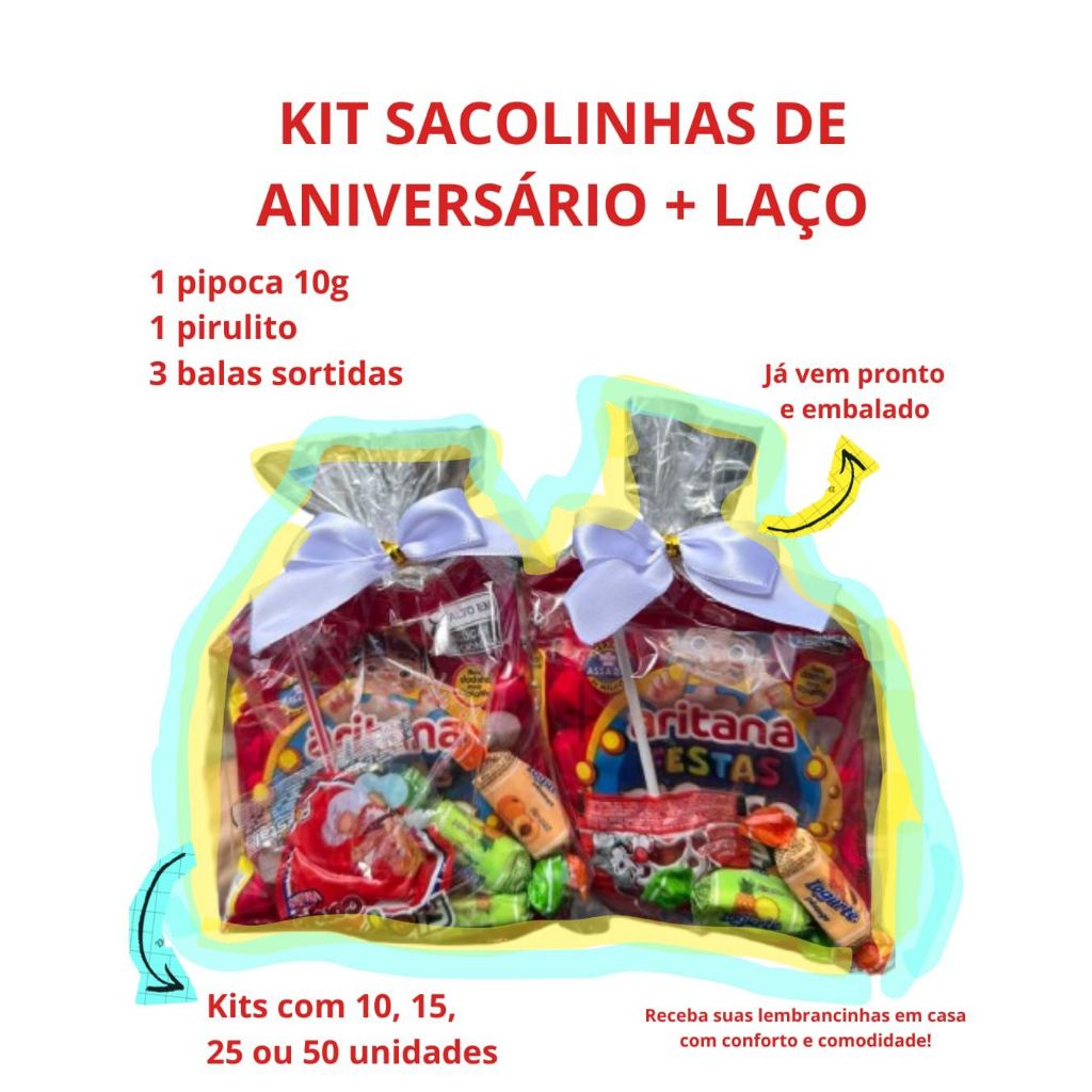Kits Sacolinhas Saquinhos Surpresa De Aniversário Com Laço em Oferta na Shopee