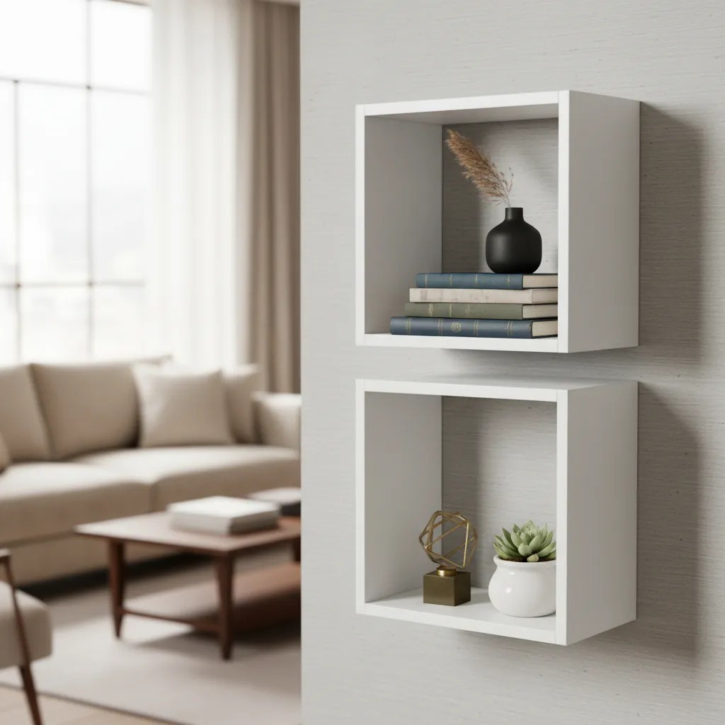 Kit 2 Nichos 25x25 MDF com 15cm profundidade Quarto Sala Banheiro Casa Decoração Flutuante Fotos Moderno