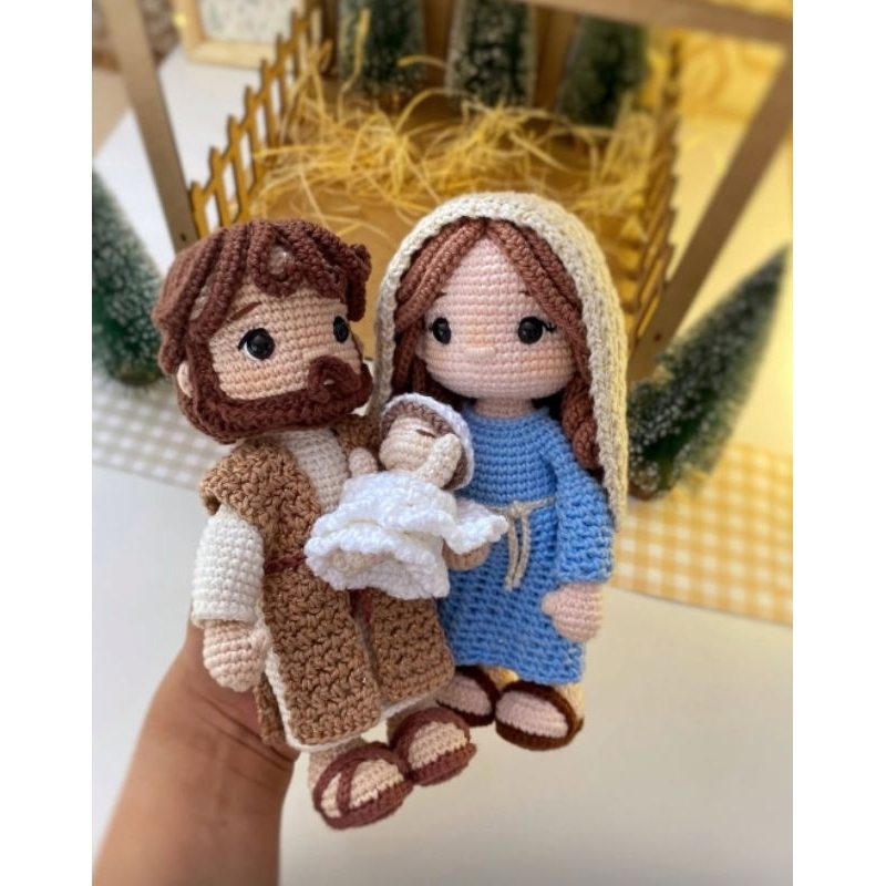 Sagrada Família de Amigurumi Presépio de Natal em Crochê