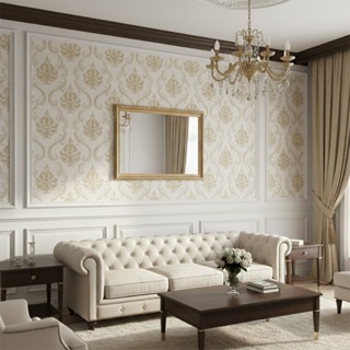 Papel de Parede Dourado Damask Alto Relevo - Rolo 10m x 53cm - Cola Inclusa - Produto Alto Padrão com Textura em Oferta na Shopee