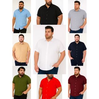 Camisa social masculina manga curta lisa viscolinho plus size  premium Luxo verão extra grande