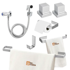 Kit de Acessórios Banheiro Quad Cromado+1 Ducha Higienica C80+2 Acabamento Quad1/2 3/4 Registro Deca