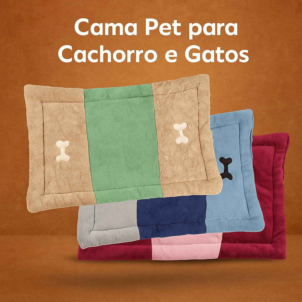 Cama Pet Cachorro Tapete Conforto Caminha 70 CM X 50 CM Bordado 2 Ossinhos