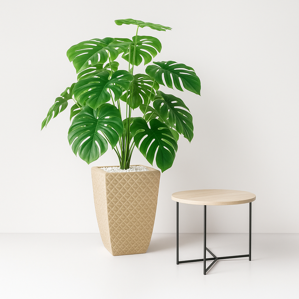 Decoração Sala Planta Artificial Costela De Adão C/ Vaso 3d Polietileno Plástico Resistente Reforçado Qualidade