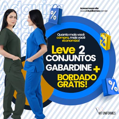 COMBO - 2 Conjuntos Cirúrgicos GABARDINE Unissex + BORDADO GRÁTIS