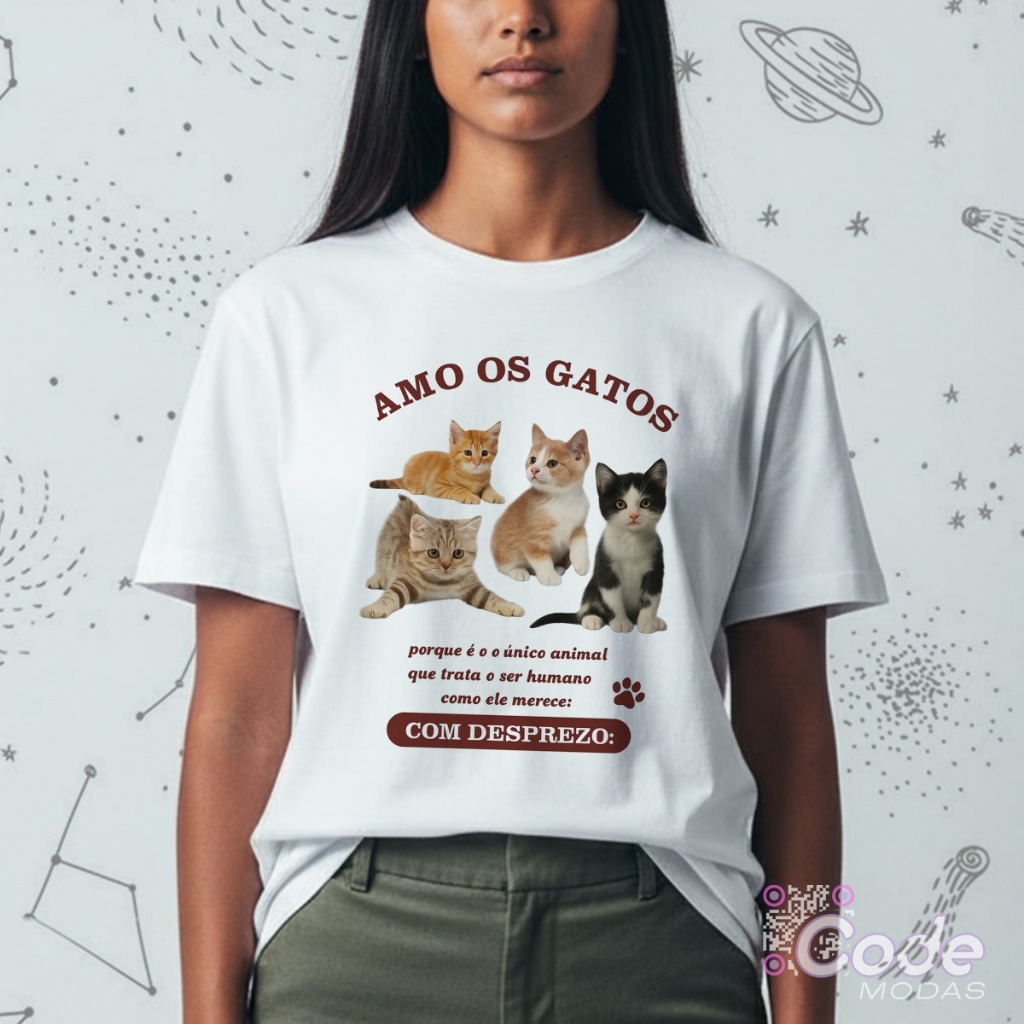 Camisa Camiseta Unissex 100% Algodão Amo Os Gatos em Oferta na Shopee