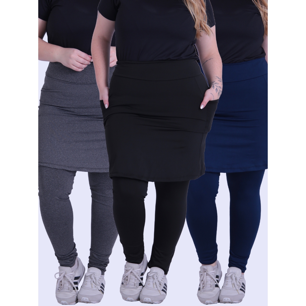 Kit 3 Leggings Saia Feminina Serena Plus Size com Bolso