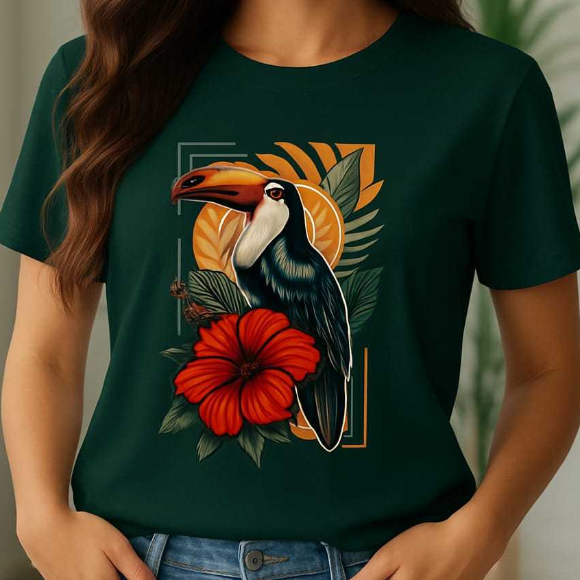 Camiseta Estampada Feminina Blusa Tendência Tshirt 100% Algodão Blusinha Dia a Dia Verão 2026 Tucano