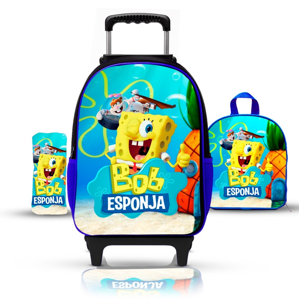 KIT Mochila escolar Infantil Bob esponja com Lancheira e estojo - REFORÇADA em Oferta na Shopee