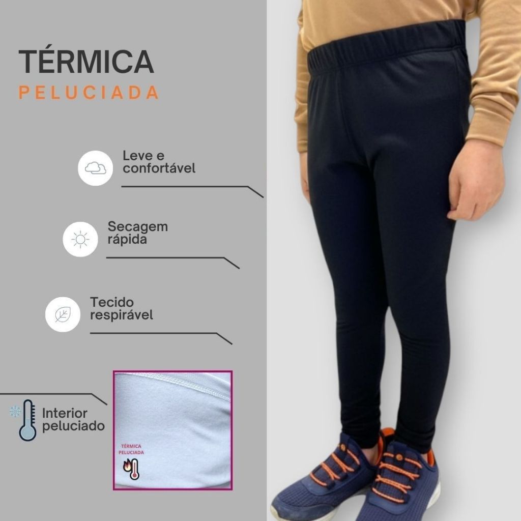 Calça Juvenil Menino Térmica Segunda Pele Peluciado Menino Proteção ao Frio Menina Unissex