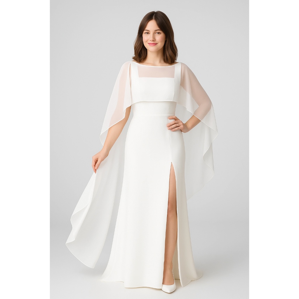 Capa de Tule para Noiva | Capa Longa Transparente Sobreposta | Acessório para Vestido de Noiva | Moda Sunset