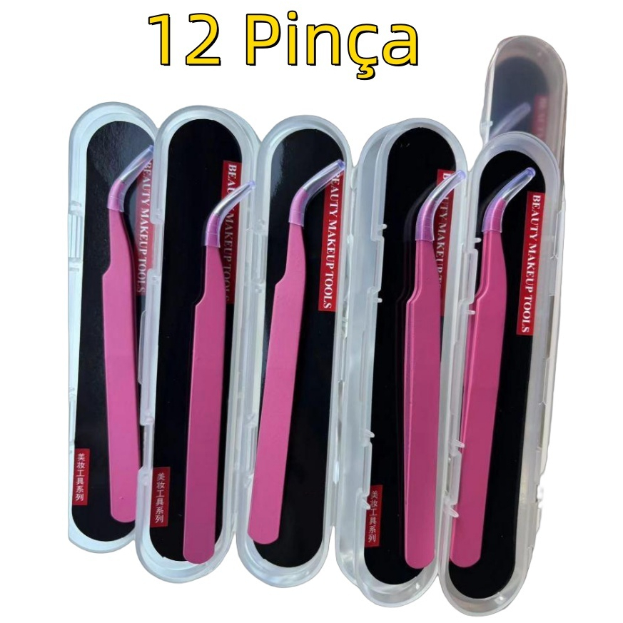 12 Peças Pinça Vetus Para Alongamento De Cilios Extensão De Cílios Rosa em Oferta na Shopee