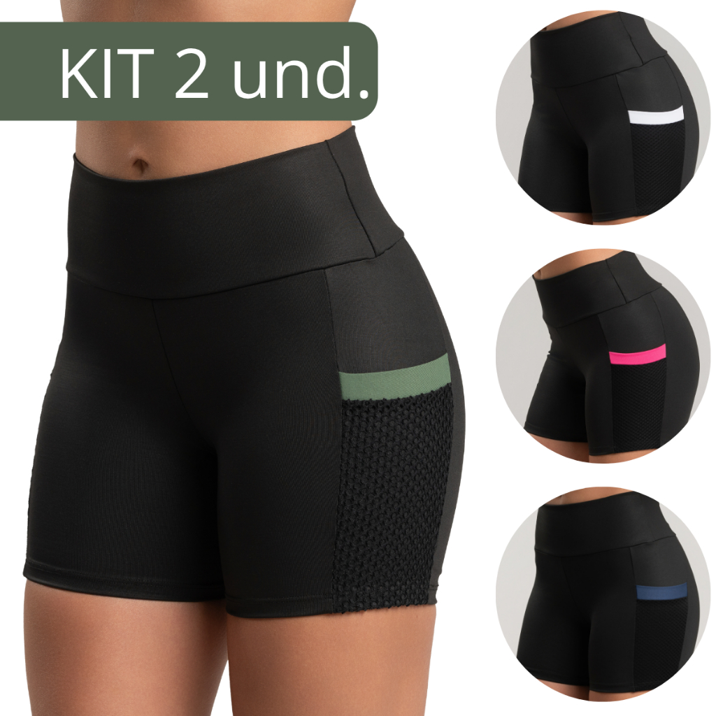 KIT 2 Shorts Academia Confortável Zero Transparência Fitness Legging Treino
