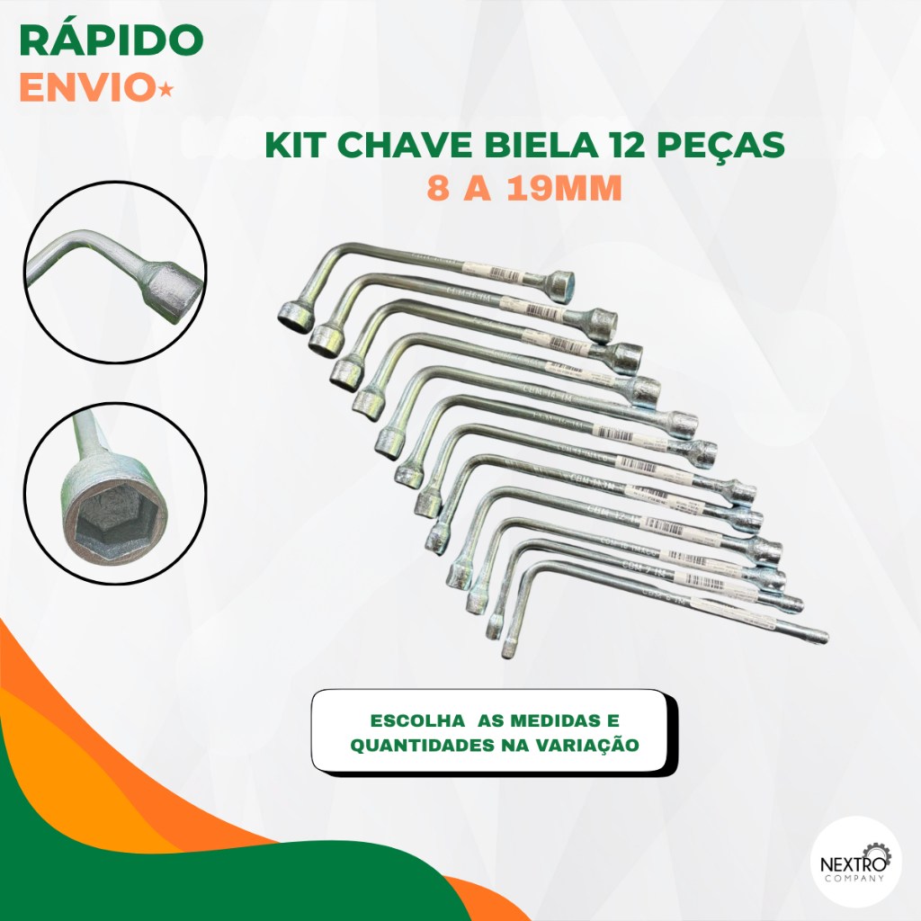 Chave Biela L 12 Peças 6MM A 19MM Aço Carbono Mecânico Escolha a Quantidade e Medidas nas Variações
