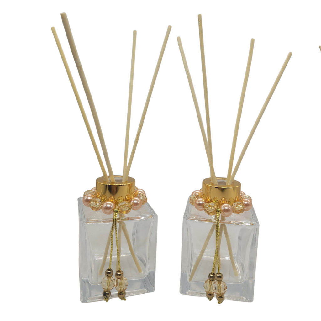 Kit 02- Frascos de Vidro Cubo de 100 Ml para dfifusor de Aromas com enfeite para os frascos