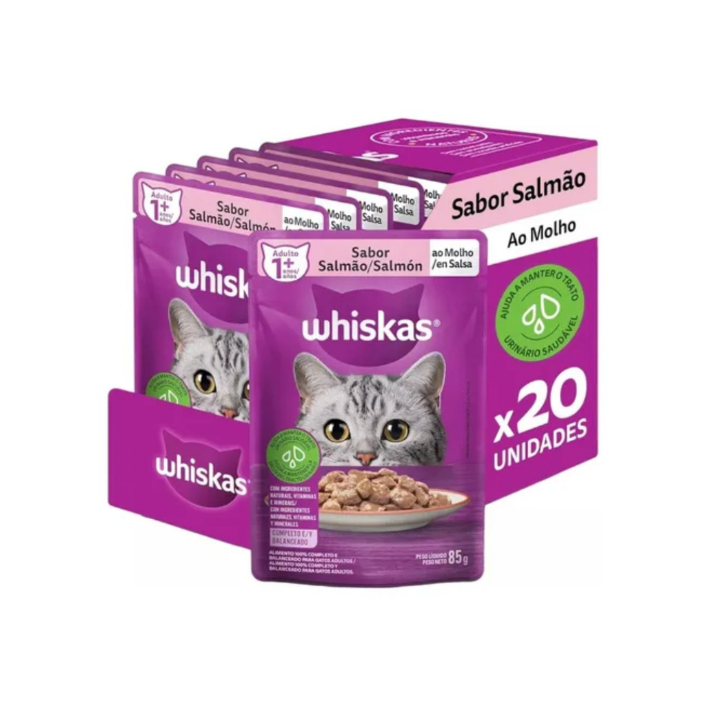 Kit Sachê Whiskas 20 Unidades Gato Sabor Salmão