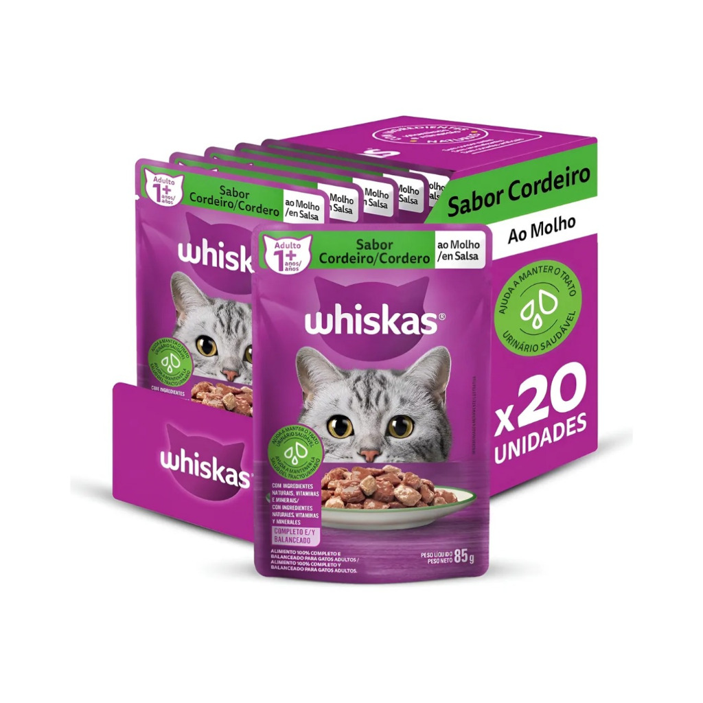Kit Sachê Whiskas 20 Unidades Gato Sabor Cordeiro