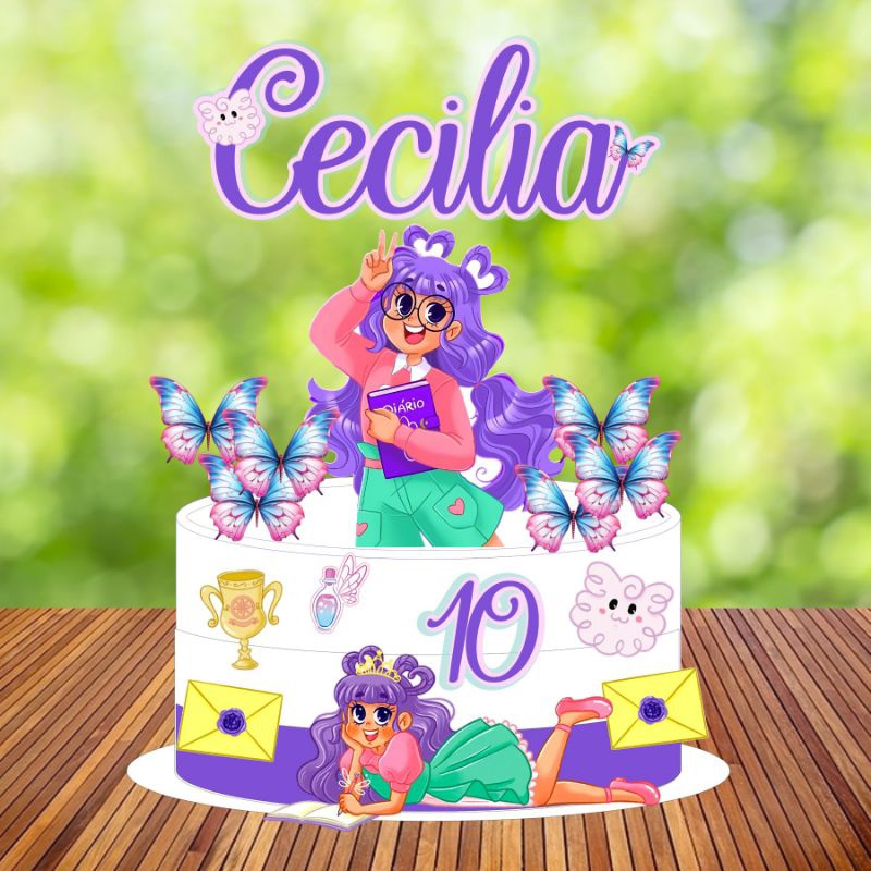 Topo de Bolo Diário de uma Princesa Desastrada Personalizado • Nome e Idade • Tema Infantil Menina