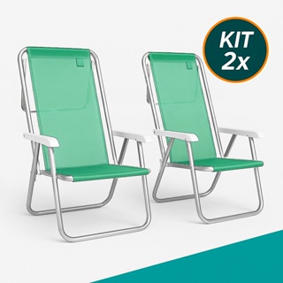 Kit 2 Cadeiras Praia Alumínio Mor Reforçada Reclinável 8 Posições Resistente Lazer Jardim em Oferta na Shopee