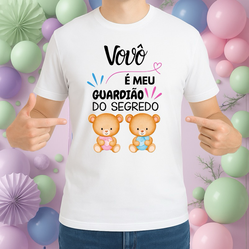 Camiseta para chá revelação meu guardião do segredo - vovô primo irmão titio dindo