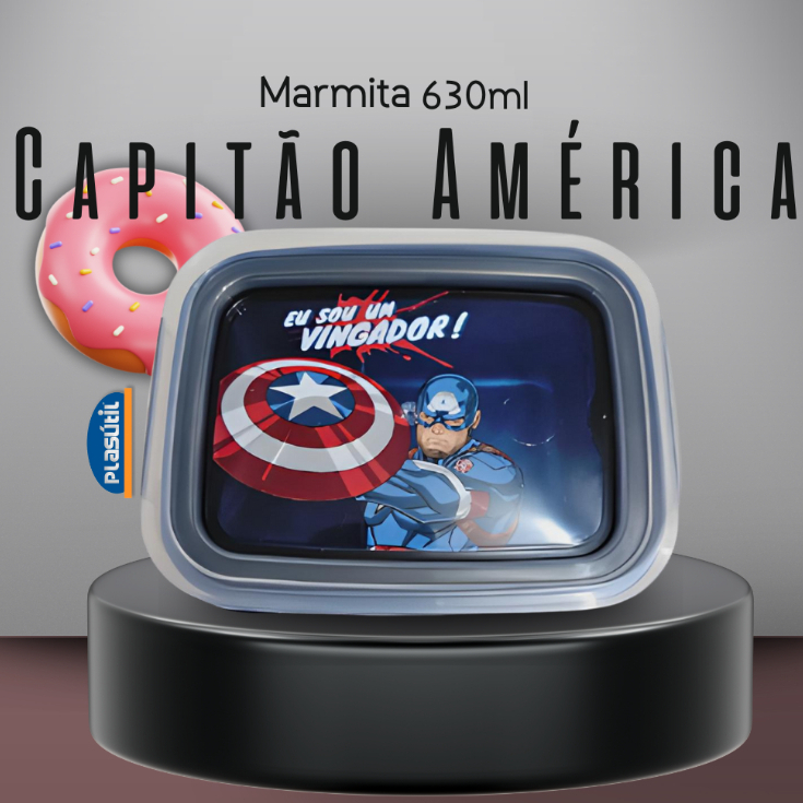 Marmita Capitão América Hermético com trava 630ml / Plasútil em Oferta na Shopee