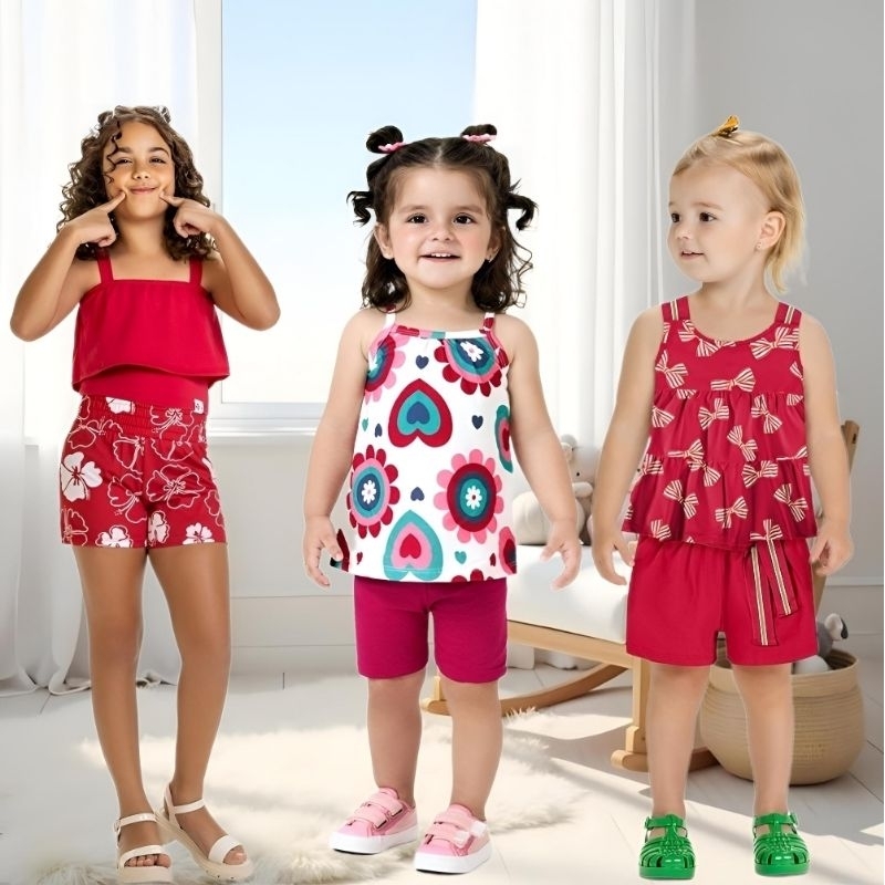 Conjunto Infantil Feminino Blusa + Short em Cotton Kyly