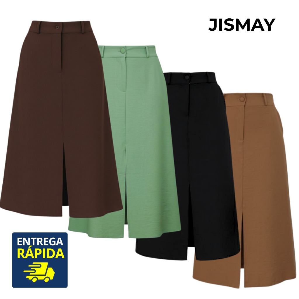 Saia Midi Feminina Alfaiataria Marrant Com Fenda Bolso Lateral Moda evangélica 00119 em Oferta na Shopee