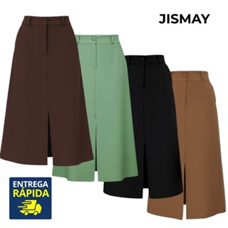 Saia Midi Feminina Alfaiataria Marrant Com Fenda Bolso Lateral Moda evangélica 00119 em Oferta na Shopee