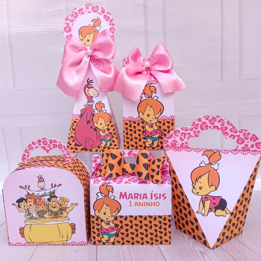 Kit Personalizados Pedrita Flintstones Rosa Menina Mimos Lembrancinha para Festa - PEGUE E MONTE