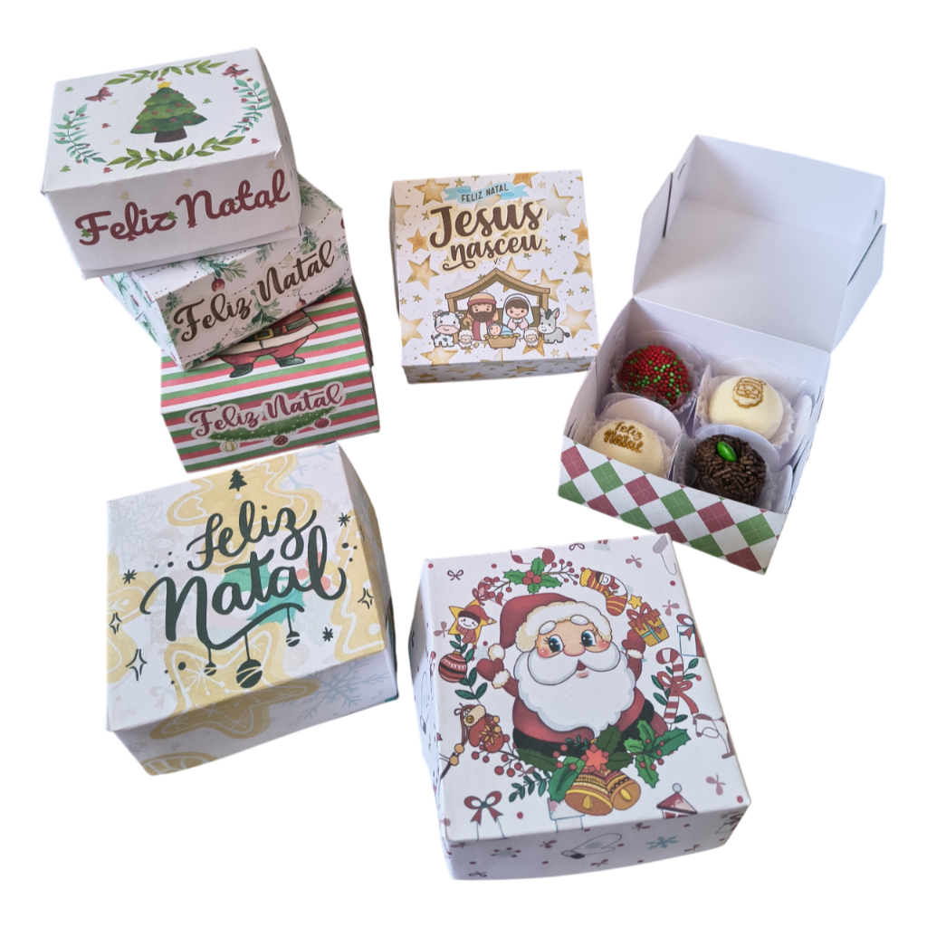 Caixas para 4 doces, trufas, sabonetes, lembranças natal, lembrancinha de natal