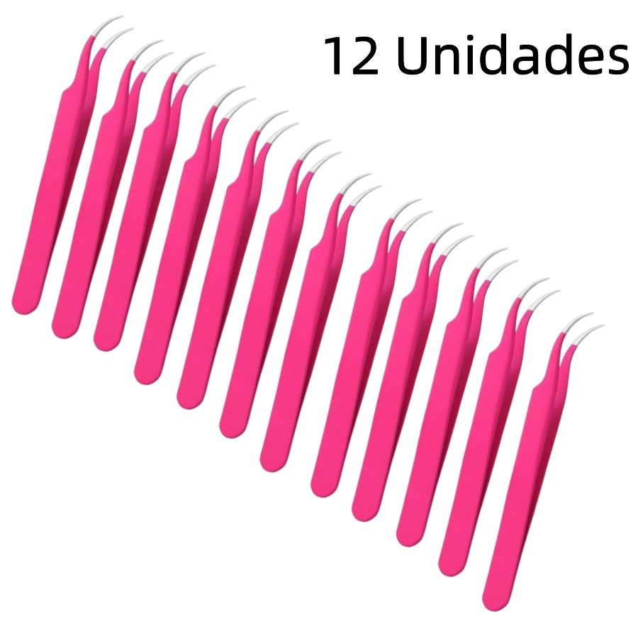 12 Unidades Pinça Rosa Curva De Precisão Para Alongamento Cílios Extensão em Oferta na Shopee
