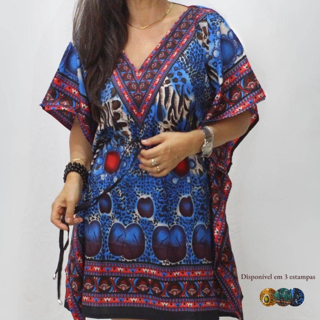 Bata Kaftan Indiana Saída De Praia Vestido Curto Túnica Saída de Praia Indiana Feminino Tamanho:Único Vestido