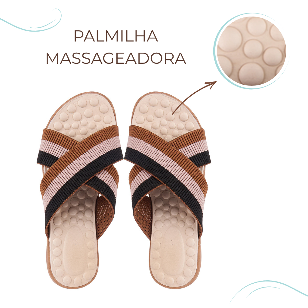 Chinelo Ortopédico Feminino X Tiras Cruzadas Elásticas Super Conforto Palmilha Massageadora