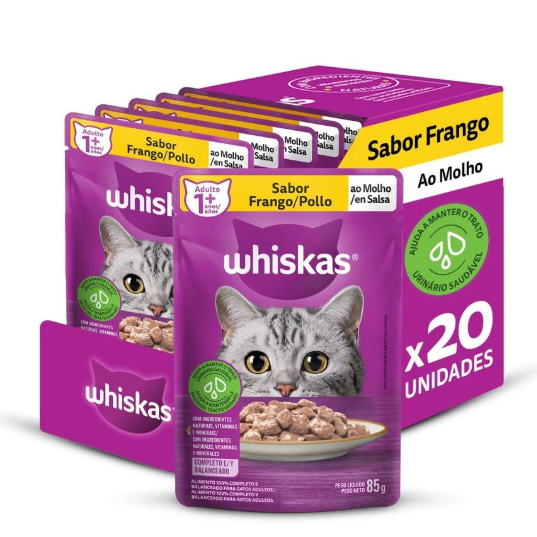 Kit Sachê Whiskas 20 Unidades Gato Sabor Frango ao Molho
