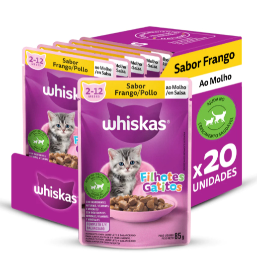 Kit Sachê Whiskas 20 Unidades Gato Filhote Sabor Frango