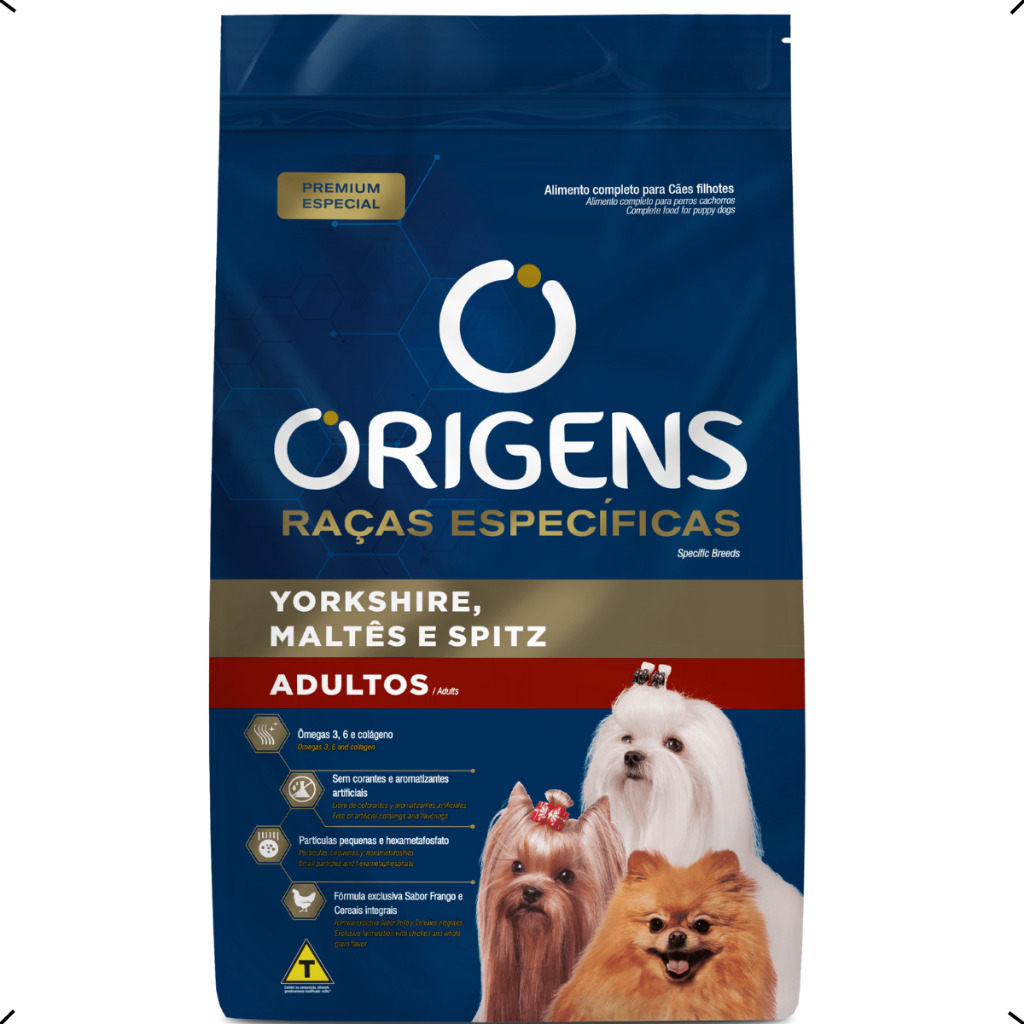 RAÇÃO ORIGENS YORKSHIRE, MALTES E SPITZ ALEMÃO ADULTO 10KG